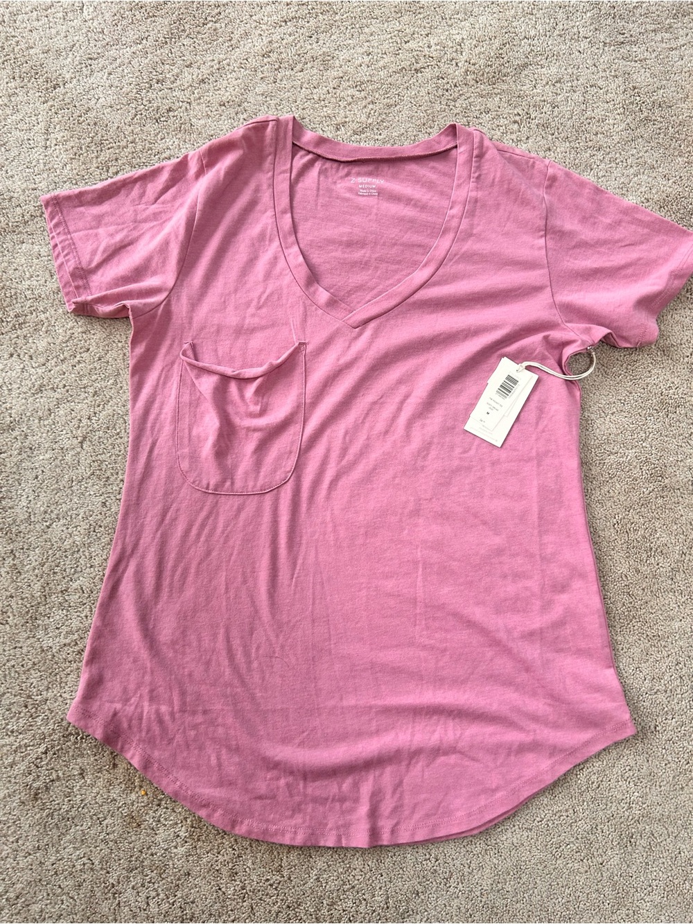 Z Supply Pink V-Neck Pocket Tee